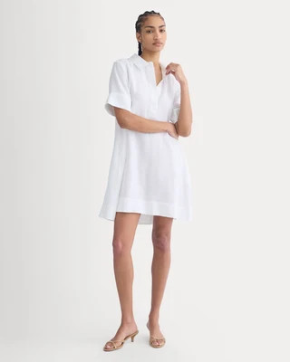 Everlane Mini Popover Shirtdress, Linen, White, Size Small | Everlane