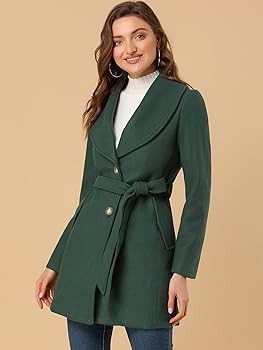 Allegra K Women's Shawl Collar Single Breasted Winter Long Belted Coat | Amazon (US)