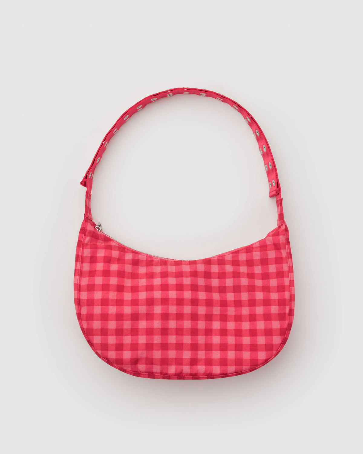 Popper Strap Medium Nylon Crescent Bag Ruby Gingham - Baggu | BAGGU