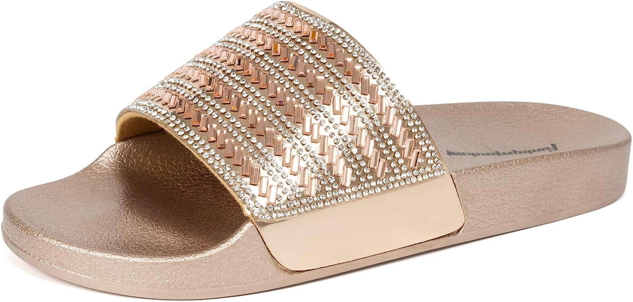 FUNKYMONKEY Women's Slides Rhinestone Glitter Slip On Footbed Platform Sandals | Amazon (US)