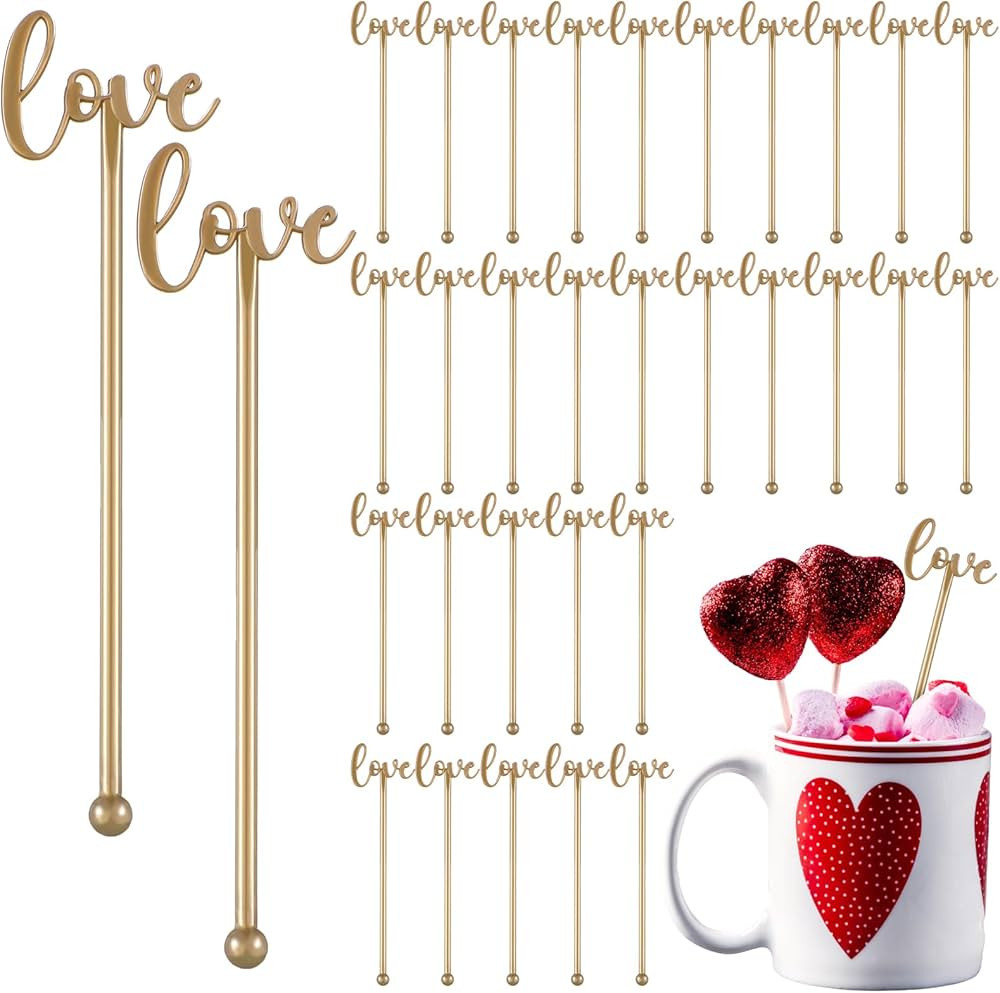 30 Pcs Valentine's Day Coffee and Cocktail Stirrers 6 Inch Reusable Plastic Drink Stirrer Sticks ... | Amazon (US)