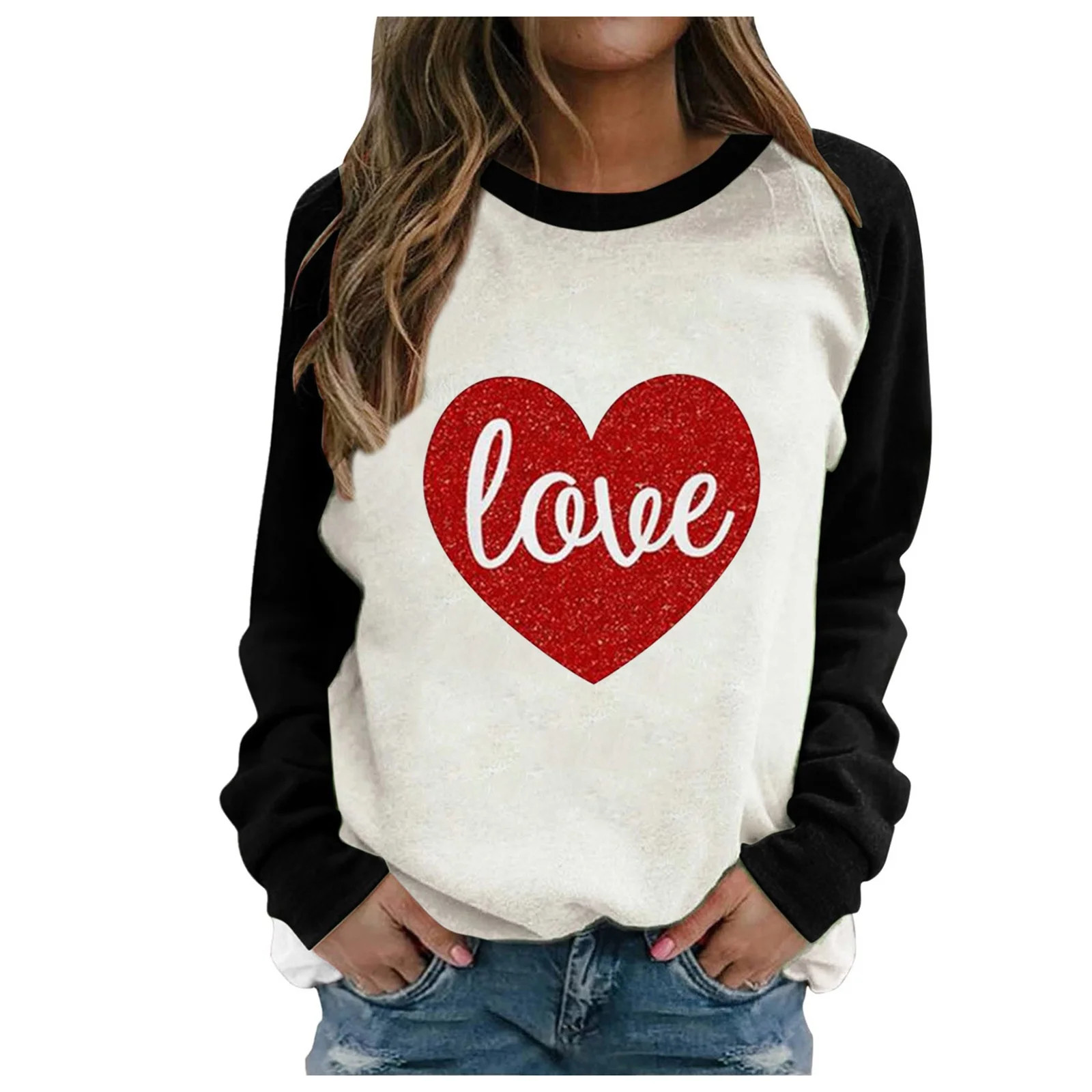 Baqcunre valentines day shirts women, Womens Tops Women's New Love Print Loose Raglan O-Neck Long... | Walmart (US)