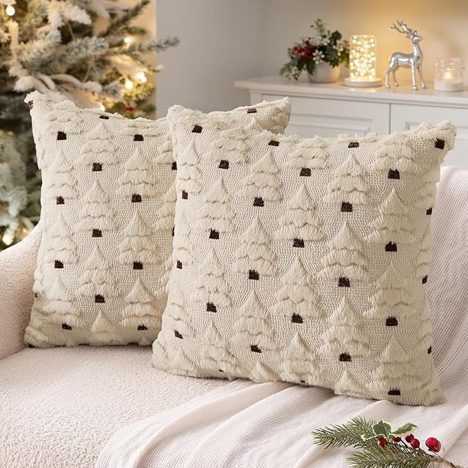 MIULEE Christmas Tree Decorative Pillow Covers Faux Fur Wool Throw Pillows Soft Plush Cushion Cov... | Amazon (US)
