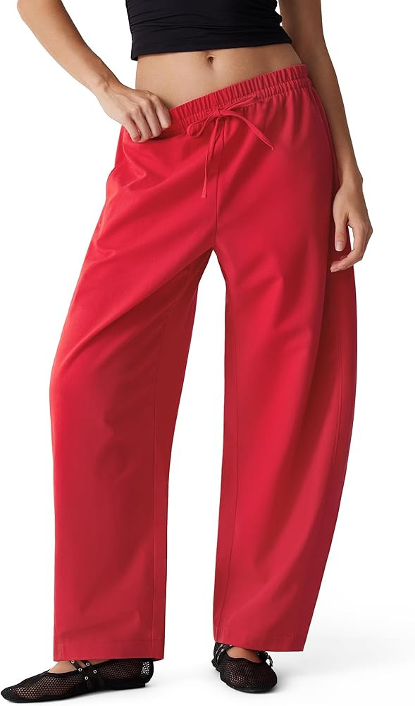 Amazon.com: MOOSLOVER Women Linen Lightweight Barrel Striped Pants Drawstring Comfort Casual Loun... | Amazon (US)
