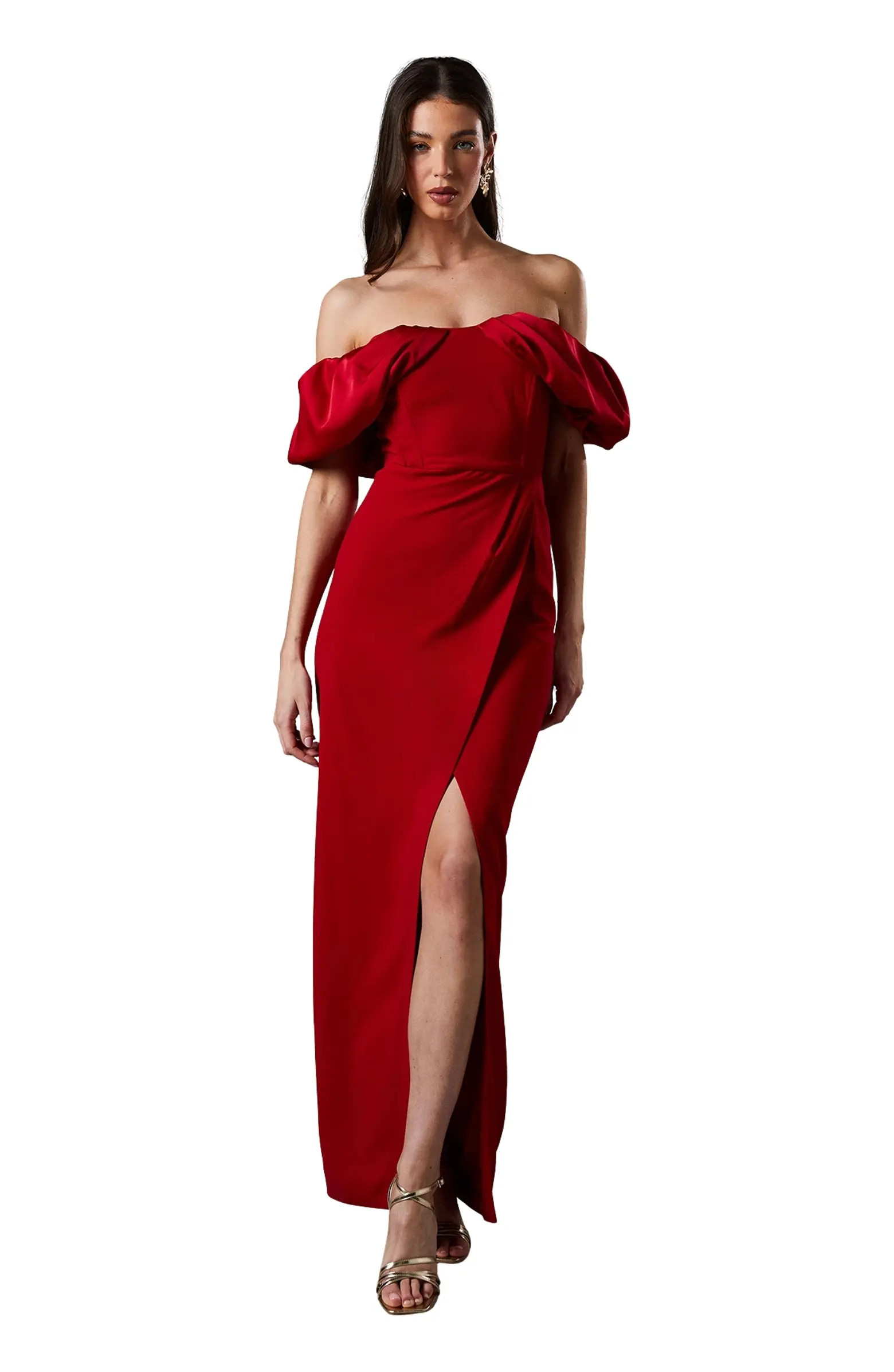 Volume Sleeve Corset Column Maxi Dress | Nordstrom