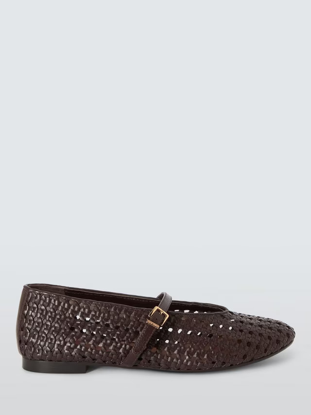 John LewisHackney Leather Crochet Woven Mary Jane Ballerina Pumps, Chocolate, 5 | John Lewis (UK)