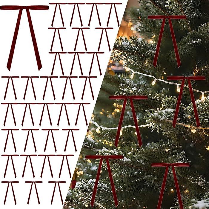 Senjie 30Pcs Velvet Bows for Christmas Tree, Vintage Rustic Christmas Ribbon Bows Ornaments for G... | Amazon (US)