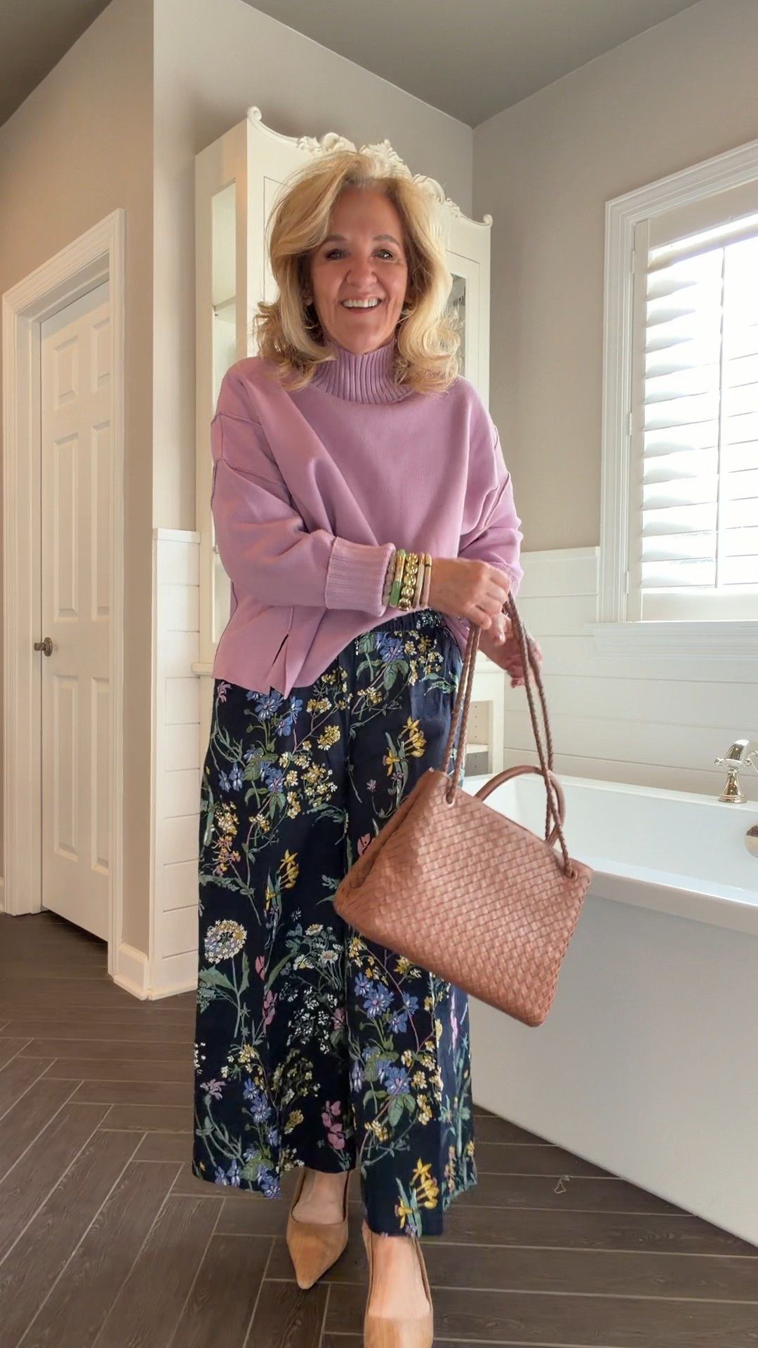 Turtleneck on sale! Size medium perfect for right now ahd spring! 
Pants are linen size small 
Easter outfit bridal shower outfit 
20% off my bracelets code NANETTE20

#LTKOver40 #LTKPetite #LTKSaleAlert