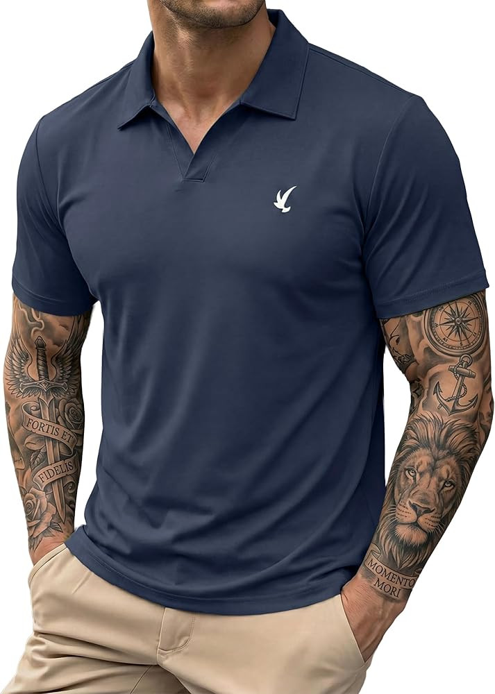 JMIERR Mens Casual Polo Shirt Summer Buttonless Short Sleeve Moisture Wicking Quick Dry Henley Go... | Amazon (US)