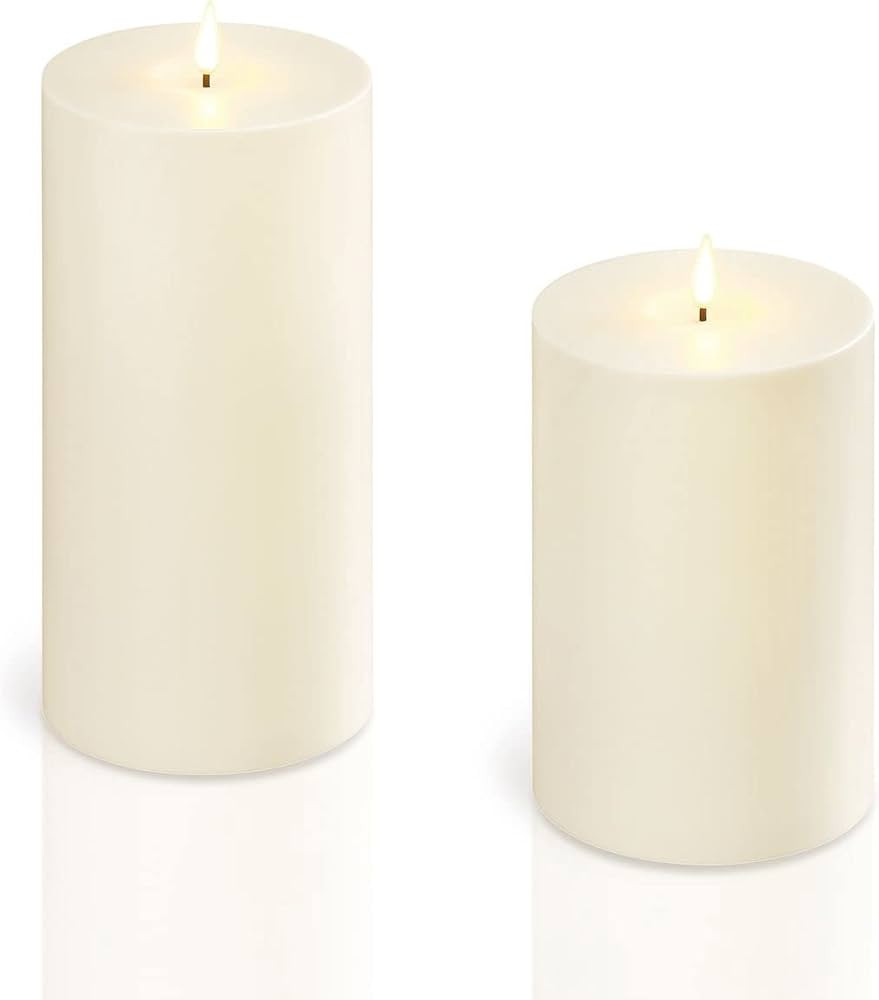 Large Outdoor Ivory Candles with Timer - 2 Pack, Waterproof, 4x6 and 4x8 Pillar Candles, Battery ... | Amazon (US)