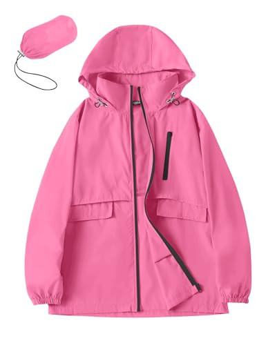 Avoogue Waterproof Raincoats for Women Lightweight Windbreaker with Hood Outdoor Fishing Rain Jackets (High Pink, M) | Amazon (US)