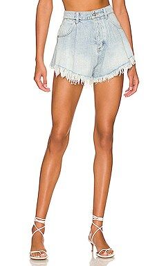 Free People Harlie Denim Shortie in Mirage Fray Blue from Revolve.com | Revolve Clothing (Global)