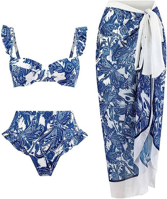 SALENT Women Sexy One Piece Swimsuit with Bikini Maxi Wrap Skirt Tummy Control 2 Piece Floral Pri... | Amazon (US)