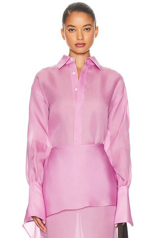 Helsa The Silk Gazar Shirt in Ash Rose - Pink. Size XS (also in L). | FWRD 