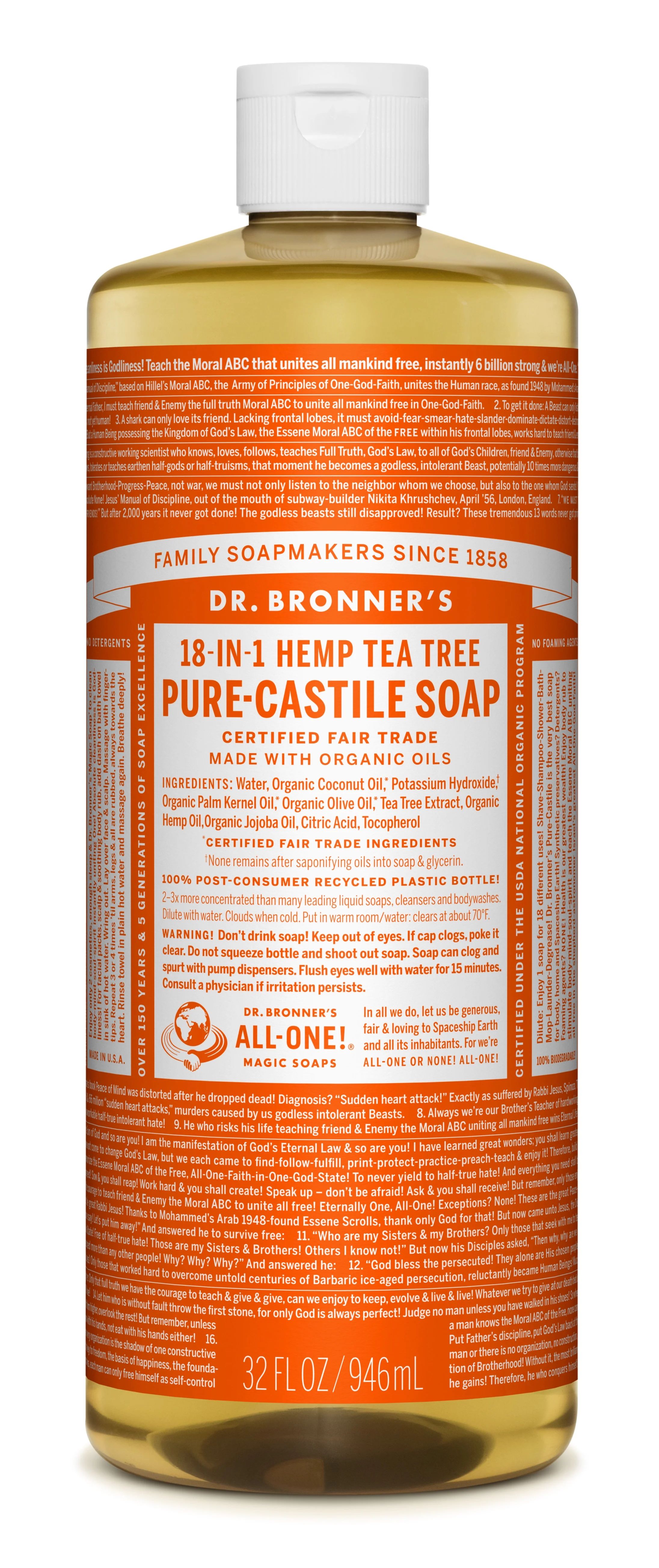 Dr. Bronner's Tea Tree Pure-Castile Liquid Soap - 32 oz | Walmart (US)