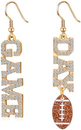 Football Earrings for Women, Pave Rhinestones Football Mom Trio Dangle Earrings, Sports Lover Tou... | Amazon (US)