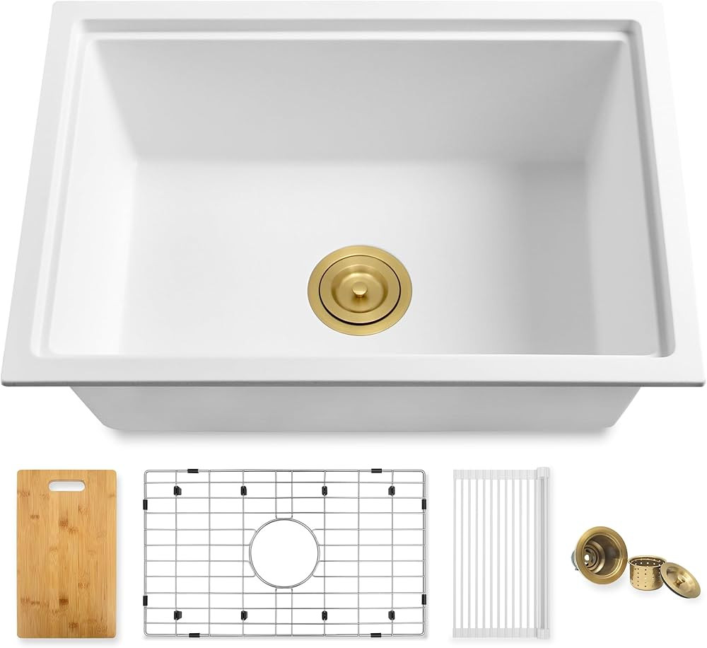 White Undermount Kitchen Sink 25 Inch, Deep Workstation Granite Composite Stone Kitchen Sink, Sin... | Amazon (US)