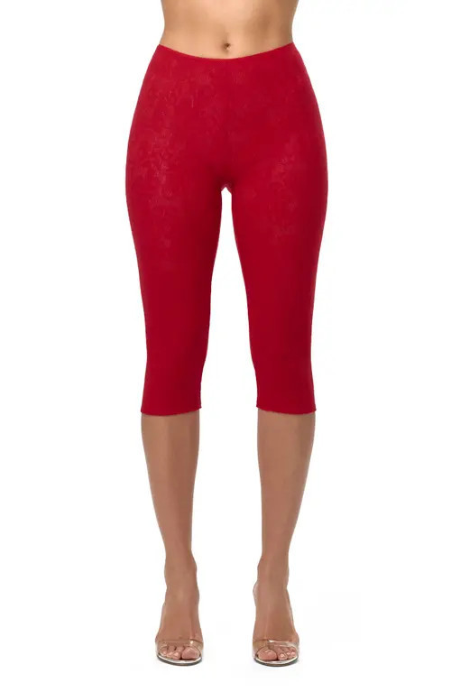 Naked Wardrobe Lace Capri Leggings in Ruby Red at Nordstrom, Size Small | Nordstrom