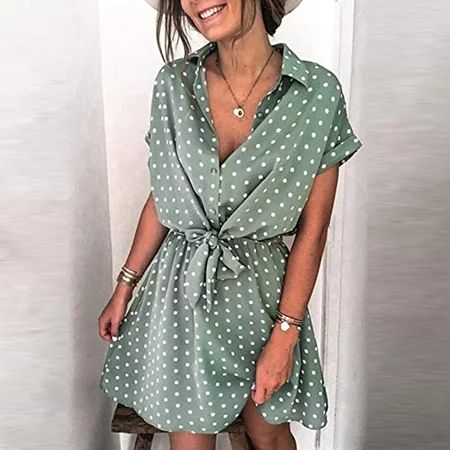 Rdeuod Dresses for Women 2022 Womens Dresses Wave Point V-Neck Causal Short Sleeve Mini Dress Mint G | Walmart (US)