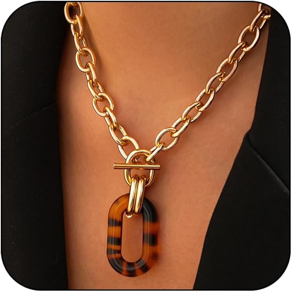 Chunky Short Gold Chain Choker Acrylic Leopard Necklaces for Women Trendy, Unique Small Pendant C... | Amazon (US)