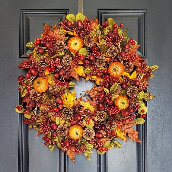 Orange Berry Fall WreathFall Monogram WreathThanksgiving | Etsy | Etsy (US)