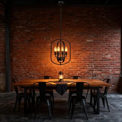 Modern Farmhouse Chandelier 4-Light Black Industrial Pendant Light With Adjustable Height Geometric Hanging Fixture For Dining Room Kitchen Living Roo | Wayfair North America