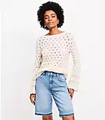 Mixed Pointelle Wide Sleeve Boatneck Sweater | LOFT