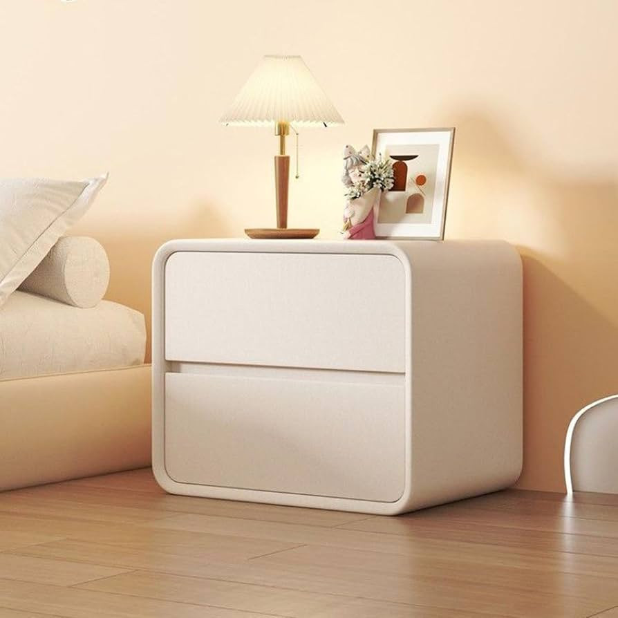 Modern Nightstand, Modern Bedside Cabinet Leather Accent Table Nightstand with 2 Drawers, Home Be... | Amazon (US)