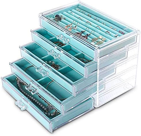 Frebeauty Extra Large Acrylic Jewelry Box for Women 5 Layers Clear Jewelry Organizer Velvet Earri... | Amazon (US)