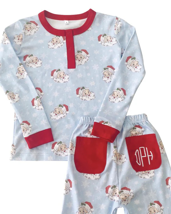 Vintage Santa Blue Pima Cotton Pajama Set | Smockingbird Kids