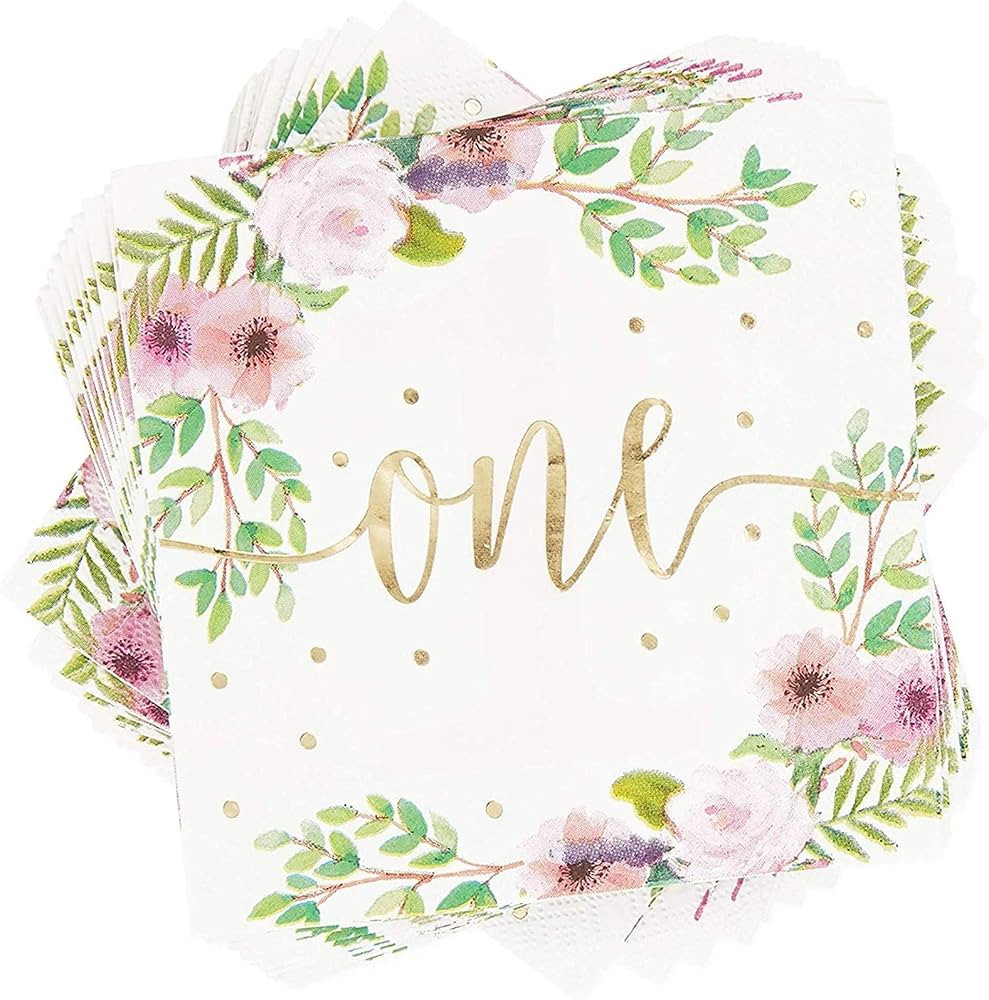 BLUE PANDA 1st Birthday Party Supplies, Floral Napkins (4.9 x 4.9 Inches, 50 Pack) | Amazon (US)