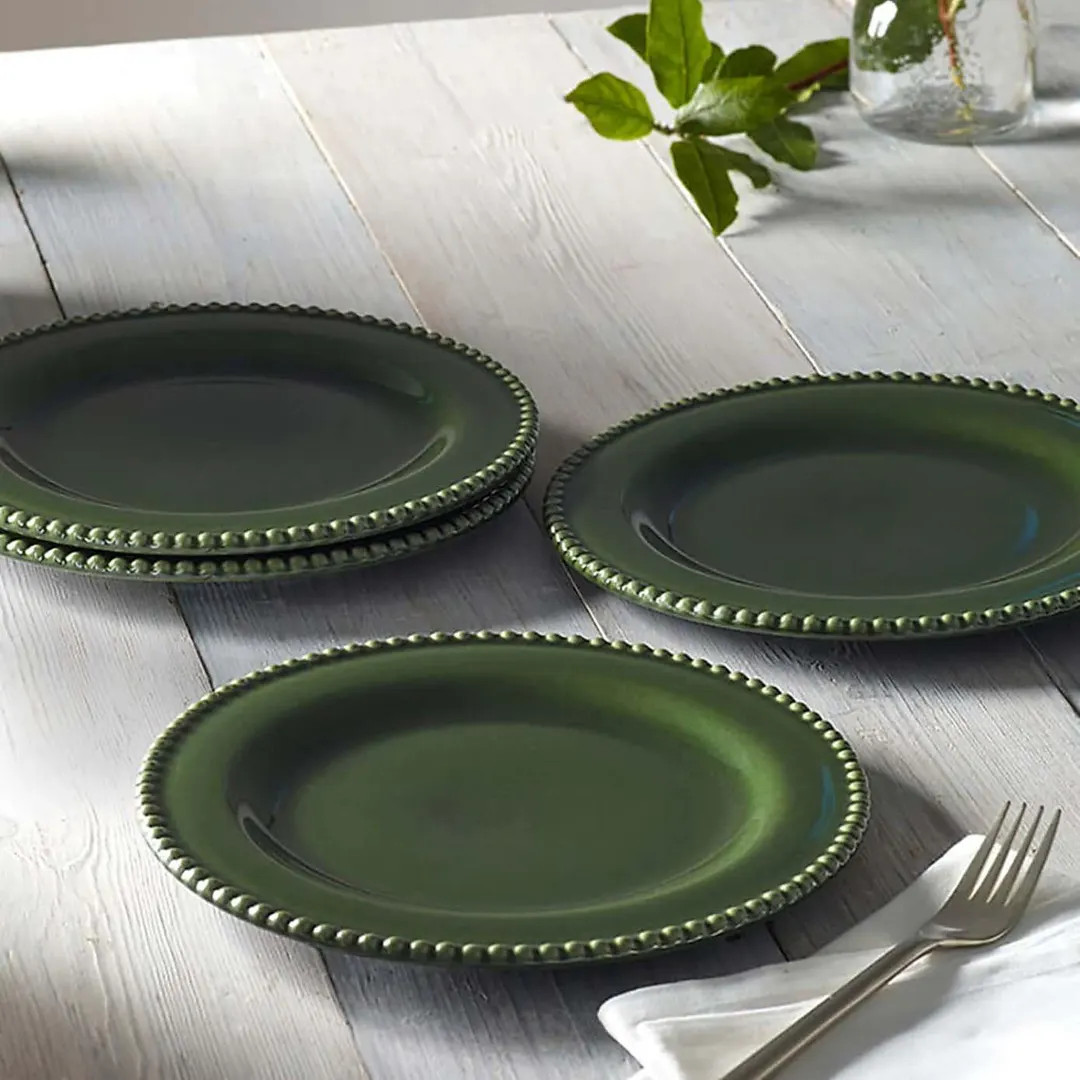 MatCeramica Portugal Green Stoneware Dinner Plates Beaded Edge Set of 6 Rustic Kitchen Tableware | Etsy (US)