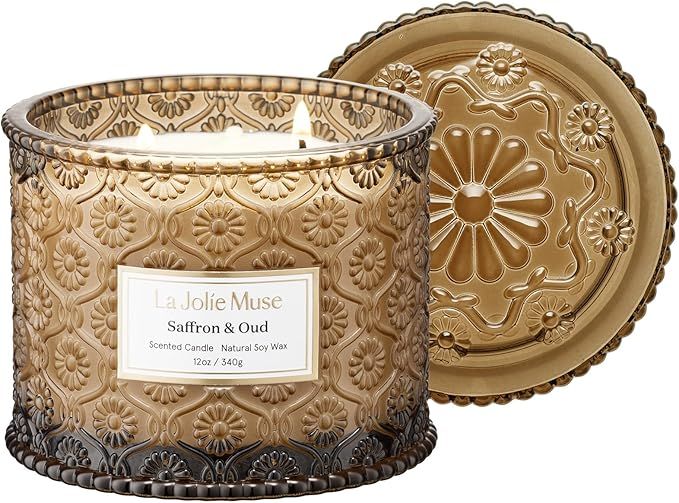 LA JOLIE MUSE Saffron & Oud Scented Candle, Candles for Home Scented, Large 2-Wick Soy Candles, C... | Amazon (US)