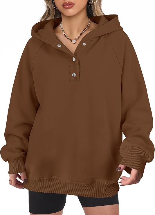 ANRABESS Womens Oversized Hoodies V Neck Henley Sweatshirts | Long Sleeve Button Pullover, Soft C... | Amazon (US)