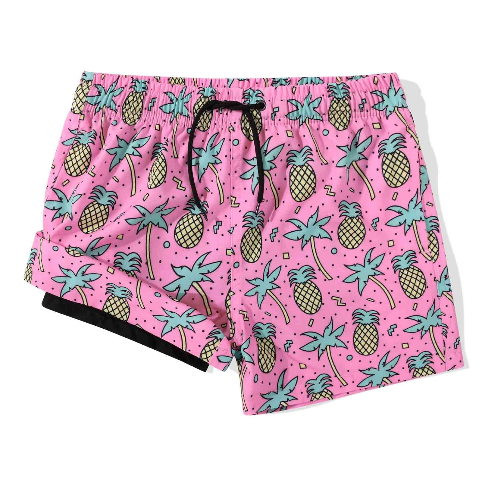 MADHERO Boy's 2 in 1 Swim Trunks with Liner Funny Printed Swim Shorts for Kids Pink Pineapple 8 | Walmart (US)