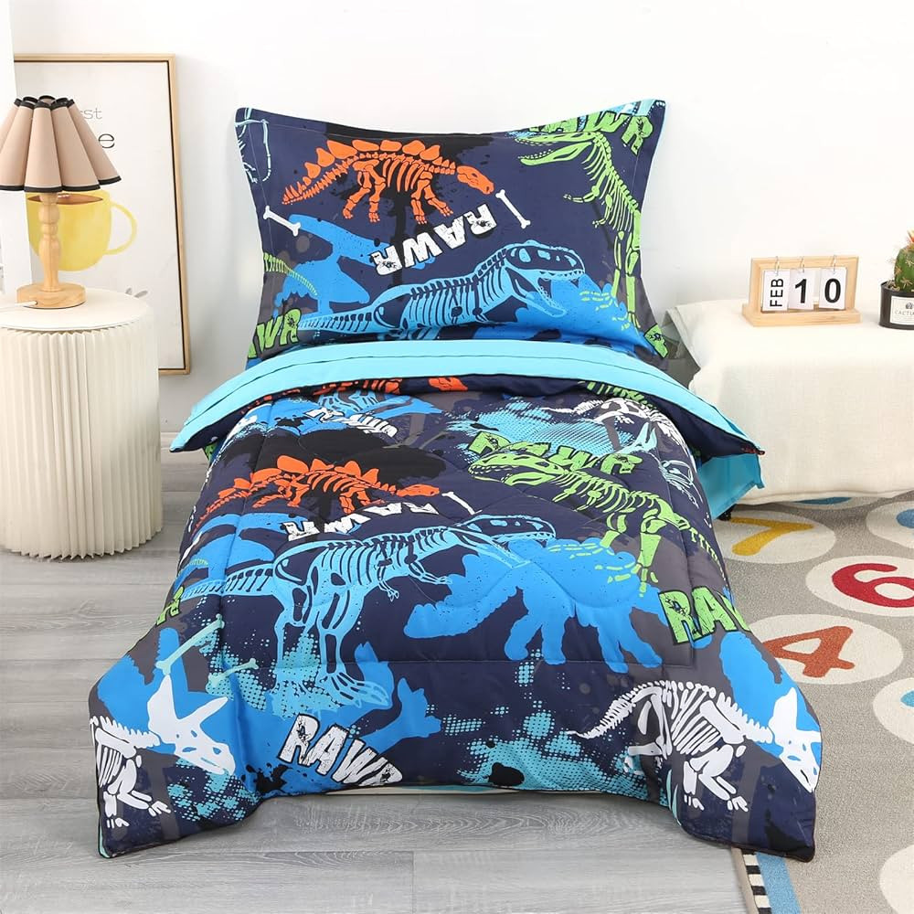 Wowelife Dinosaur Toddler Bedding Sets for Boys, Premium 4 Piece Dinosaur Skeleton Toddler Bed Se... | Amazon (US)