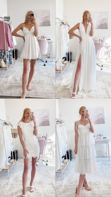 Lulus white dresses for the bride to be! 💍 These dresses would work as an engagement photoshoot dress, bridal shower dress, engagement party dress or for any other bridal events! 

Wearing an XS in all of these. The white maxi is a little long and I’m 5’6” so I’m going to get it hemmed.

Engagement photo outfits, engagement photo dress, engagement photos, long white dress, white maxi dress with slit, lulus white dresses, lulus dresses, bride to be, bridal dresses, rehearsal dinner dress, bridal luncheon, bridal shower dress, white dresses, white lace dress, white mini dress

#LTKwedding #LTKstyletip #LTKCyberWeek