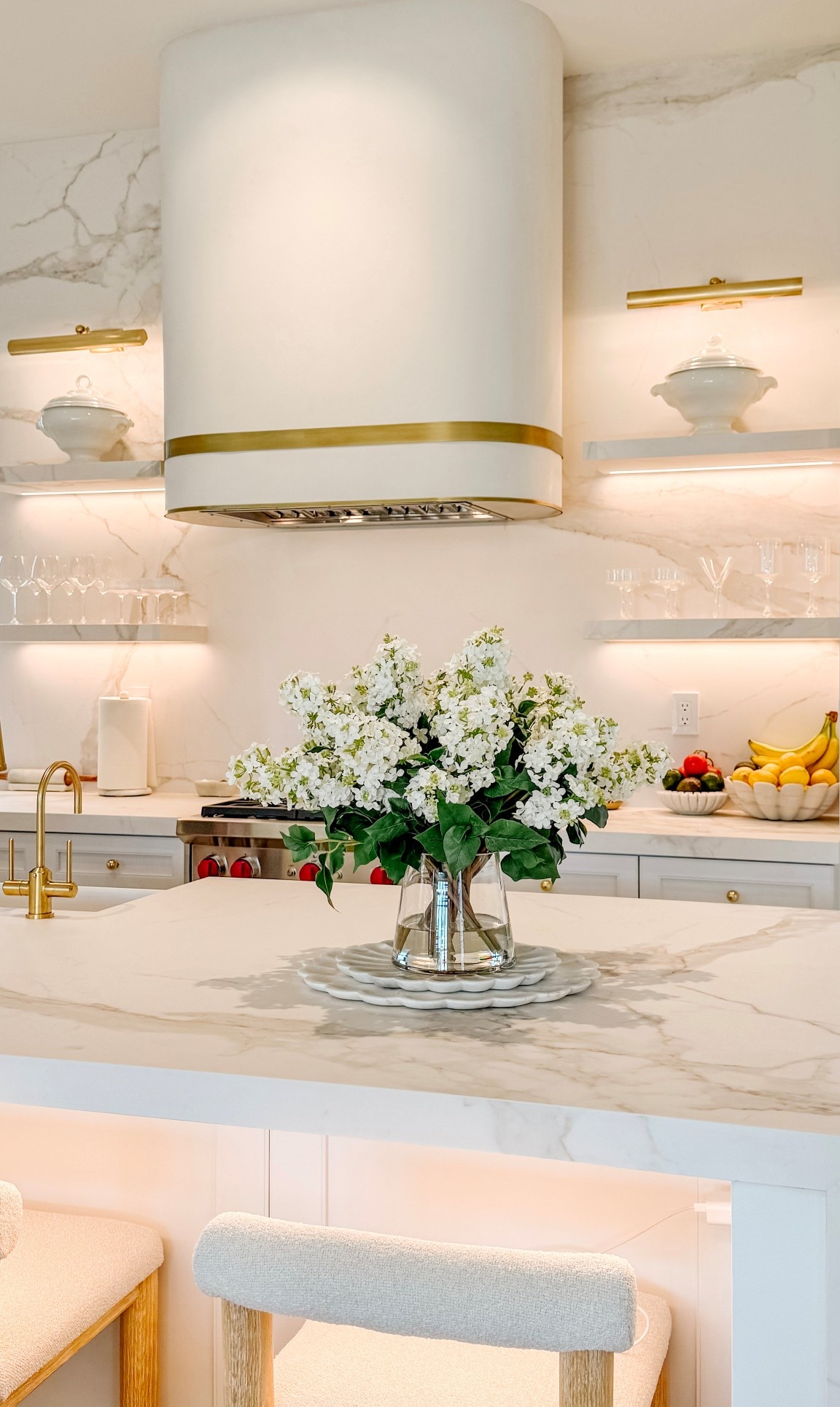 Kitchen Sources 🌿

Hood: Classic Custom Metal Works 
Range: Wolf
Countertops/Backsplash/Shelves: Bedrosians Calacatta Superwhite Porcelain Slabs

#LTKHome