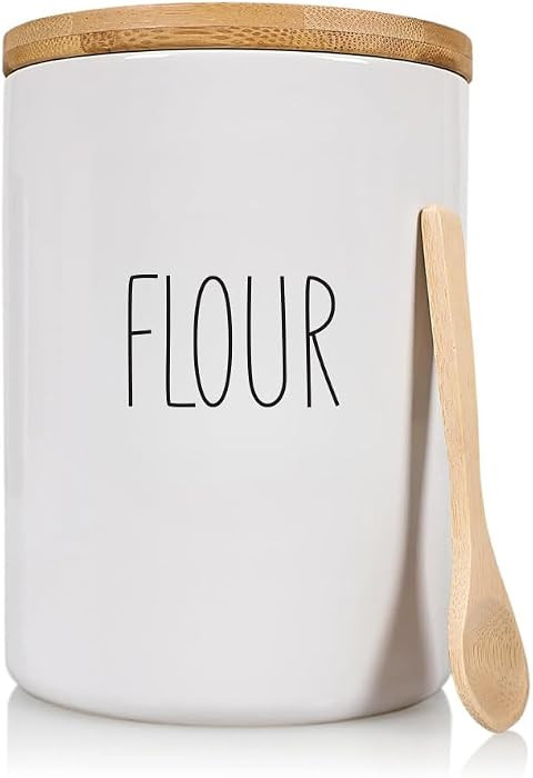 Flour Ceramic Storage 4 Cup / 1080mL Container w/Bamboo Lid Silicone Seal & Spoon, Modern Abstrac... | Amazon (US)