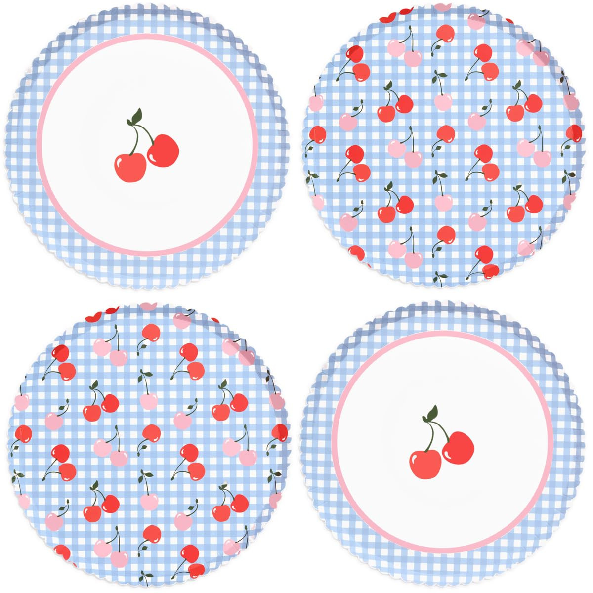 xo, Fetti Cherry Blue Gingham Paper Plates | 24 pcs 9" | Ma Cherie Baby Shower, Cherry on Top Bac... | Amazon (US)