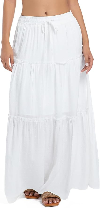2025 Summer Long Maxi Skirt for Women Casual Elastic Waist A-Line Floral Boho Beach Long Skirts | Amazon (US)