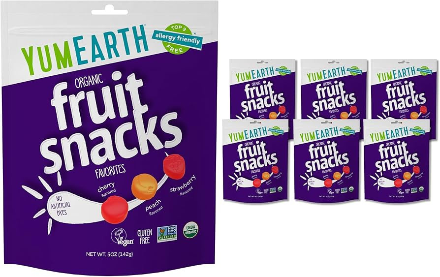 YumEarth Organic Fruit Snacks, 5oz. (Pack of 6), Allergy Friendly, Gluten Free, Non-GMO, Vegan, N... | Amazon (US)