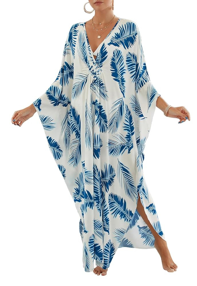 Women Animal Print Kaftan Dresses Plus Size Swimsuit Coverup 2025 Summer Bathing Suit Caftan Loun... | Amazon (US)
