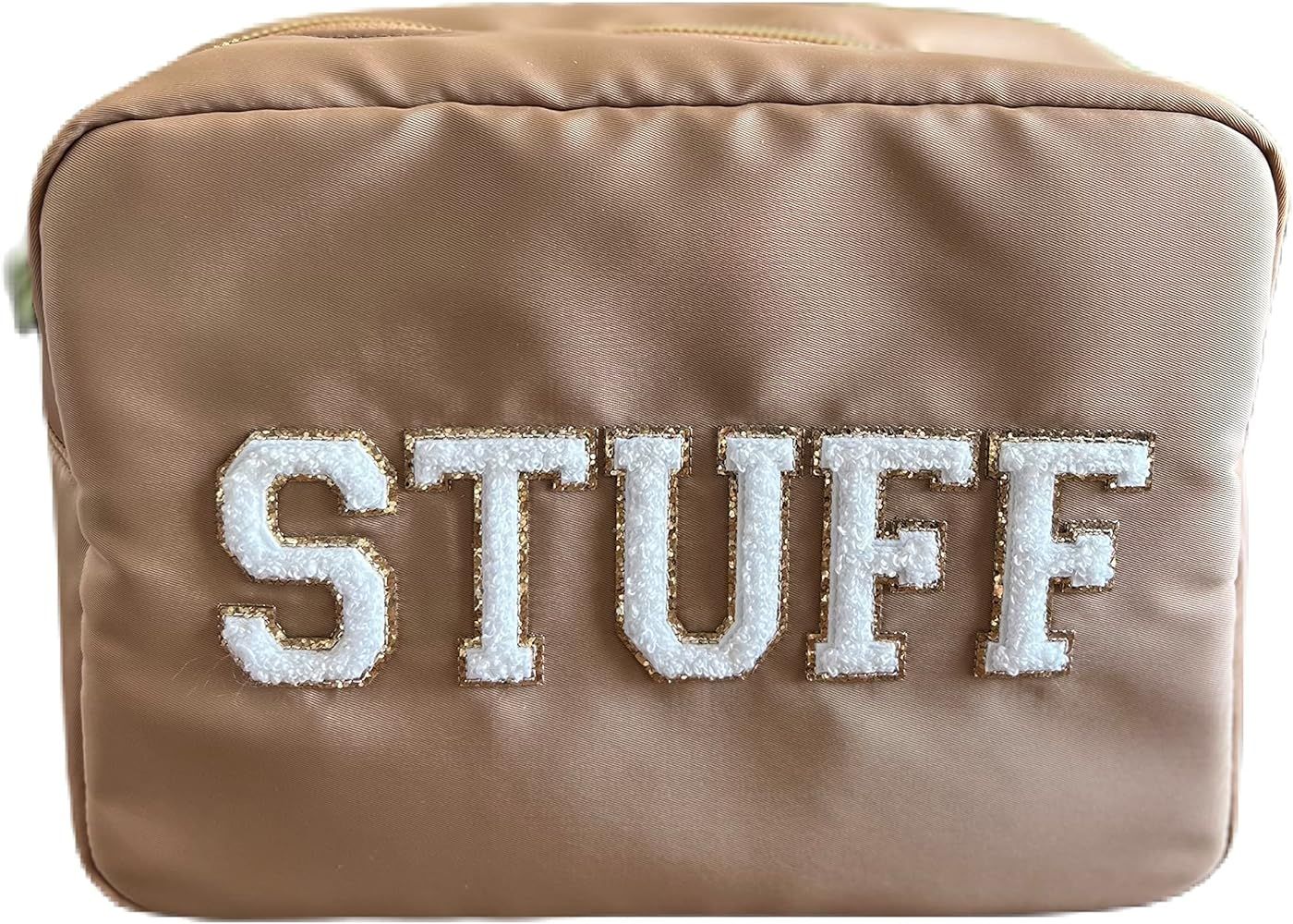 SkyTen Chenille Letter Make Up Bag Nylon Cosmetic Case Stuff Glam Stoney Clover Dupe Travel Organize | Amazon (US)