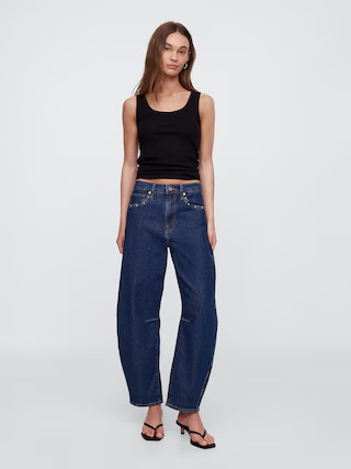 High Rise Studded Barrel Jeans | Gap Factory