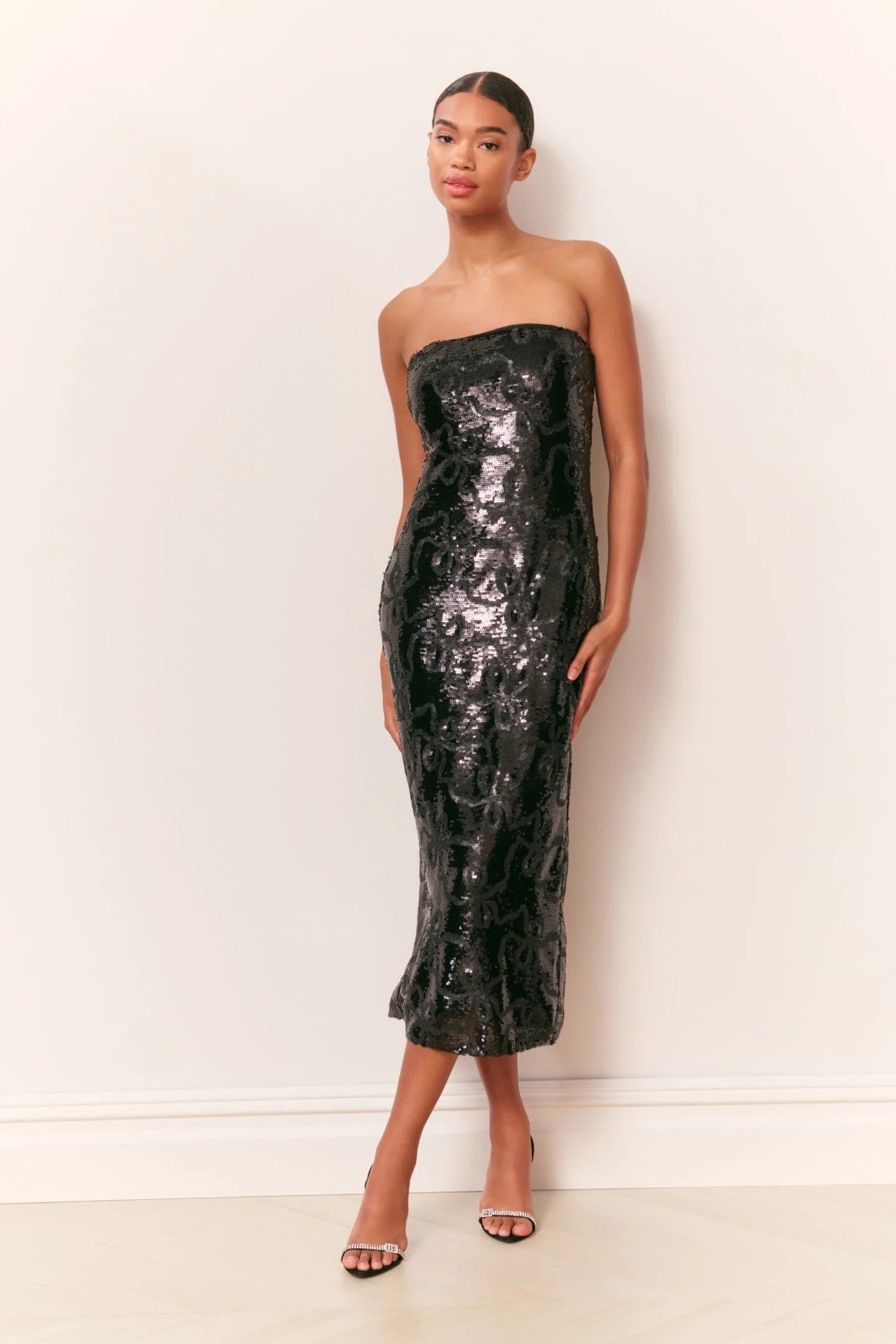 Stasia Sequin Winding Bow Midi Dress | LoveShackFancy