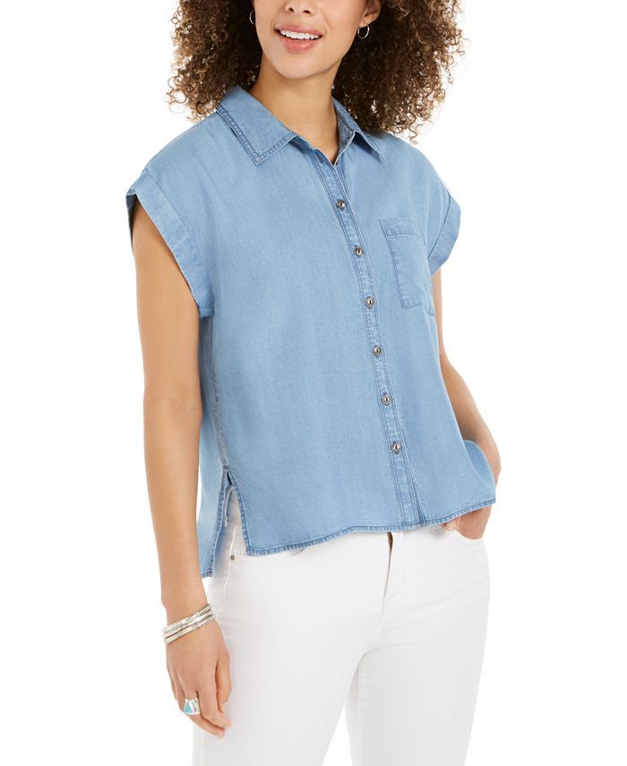 Button-Front Short-Sleeve Chambray Top, Created for Macy's | Macys (US)