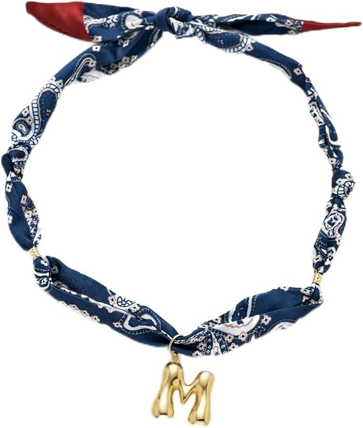 Initial Silk Scarf Necklace for Woman Paisley Bubble Letter Scarf Choker | Amazon (US)