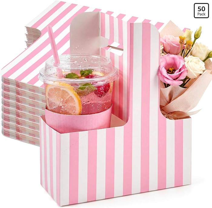 50 Pack 2 Cup Disposable Drink Carrier with Handle Kraft Paperboard Handled Drink Carrier Paper C... | Amazon (US)