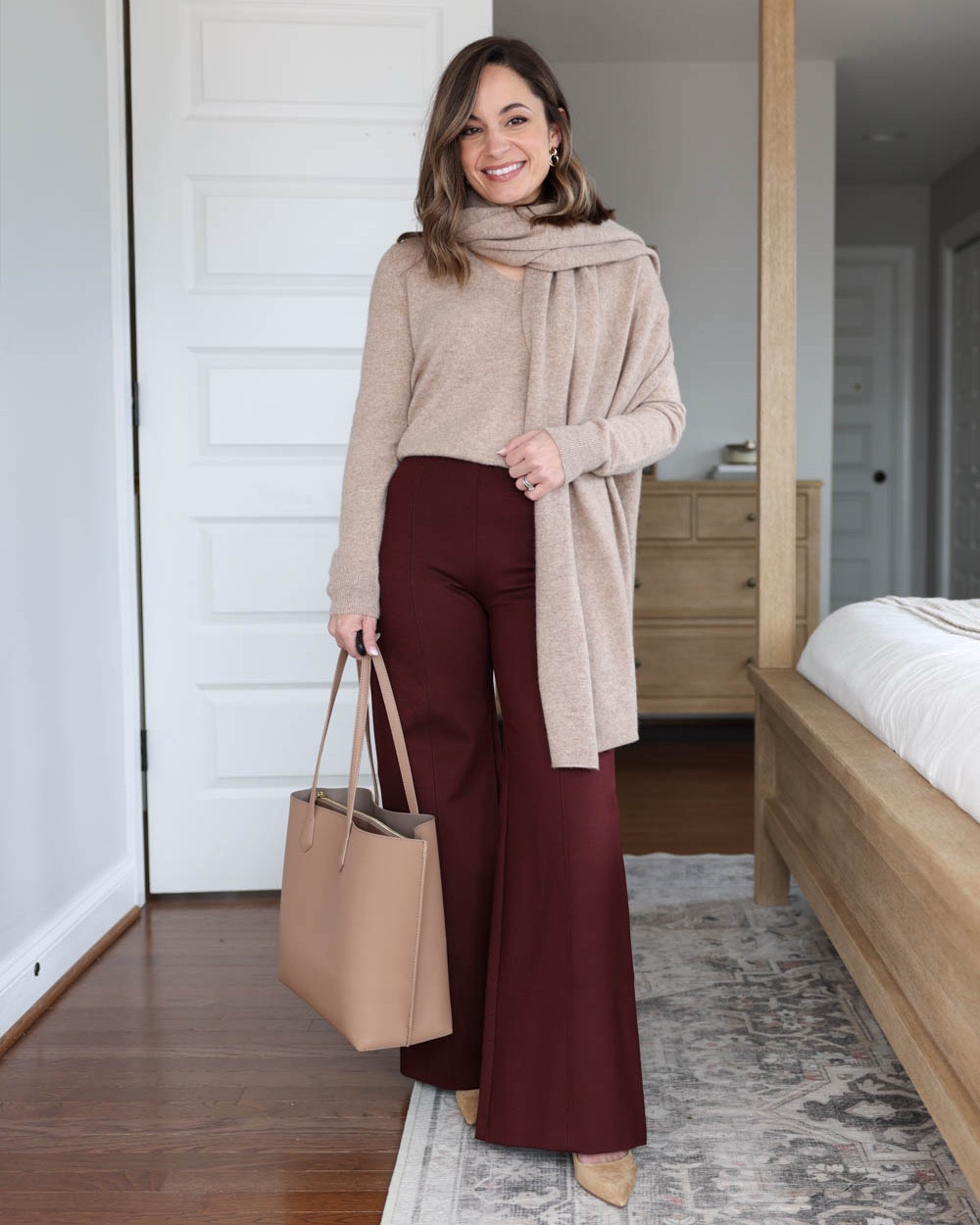Styling a cashmere wrap three ways for work!

Wrap (Quince): xs in oatmeal 
Sweater (Quince): xs in oatmeal 

Outfit 1:
Ponte pants are stretchy and comfortable. They come in three color options and in petite have a 10” rise and a 29” inseam (works best with heels for me). I recommend a size up for the best fit! If you base your sizing off of mine I would go with petite xs. 
Shoes (Sam Edelman): tts in French sand

Outfit 2:
Brown pants (Banana Republic): xs (10” rise, 26.5” inseam)
Boots (Steve Madden): tts

Outfit 3:
Olive pants (Banana Republic): petite xs (10” rise, 26.5” inseam) 
Tote (Quince)
Boots: tts

My measurements for reference: I’m 4’10” and 105lbs. My bust, waist, and hip measurement is 32”, 24”, and 36”.

#LTKWorkwear #LTKPetite #LTKootd